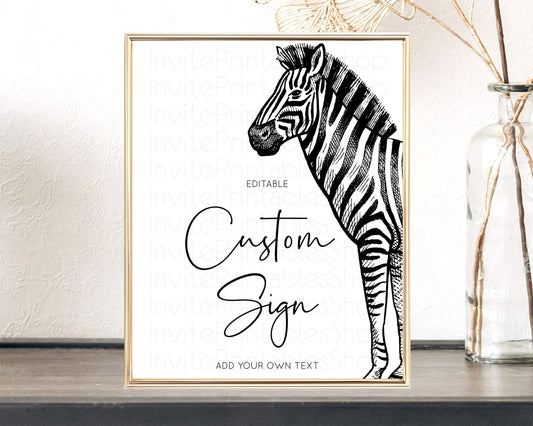 Zebra Sign Zebra Table Sign Decor Zebra Party Sign Template Safari Adventure Zebra Minimal Theme 1st Birthday Baptism Baby Shower D10249