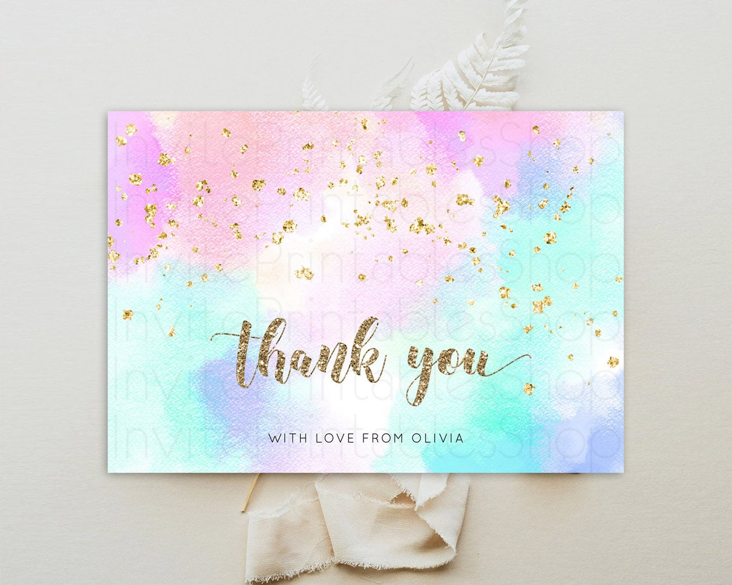 Pastel Thank You Rainbow Thank You Card Colorful Pastel Birthday Thank You Card Confetti Watercolor Pastel Teacher Thank You Cards D10669