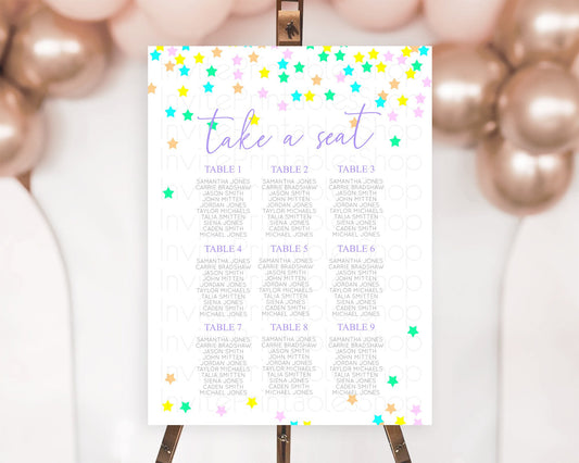 Editable Star Seating Chart Pastel Stars Seating Chart Shooting Star Sprinkl