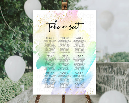 Editable Rainbow Seating Chart Pastel Seating Chart Colorful Pastel Watercol