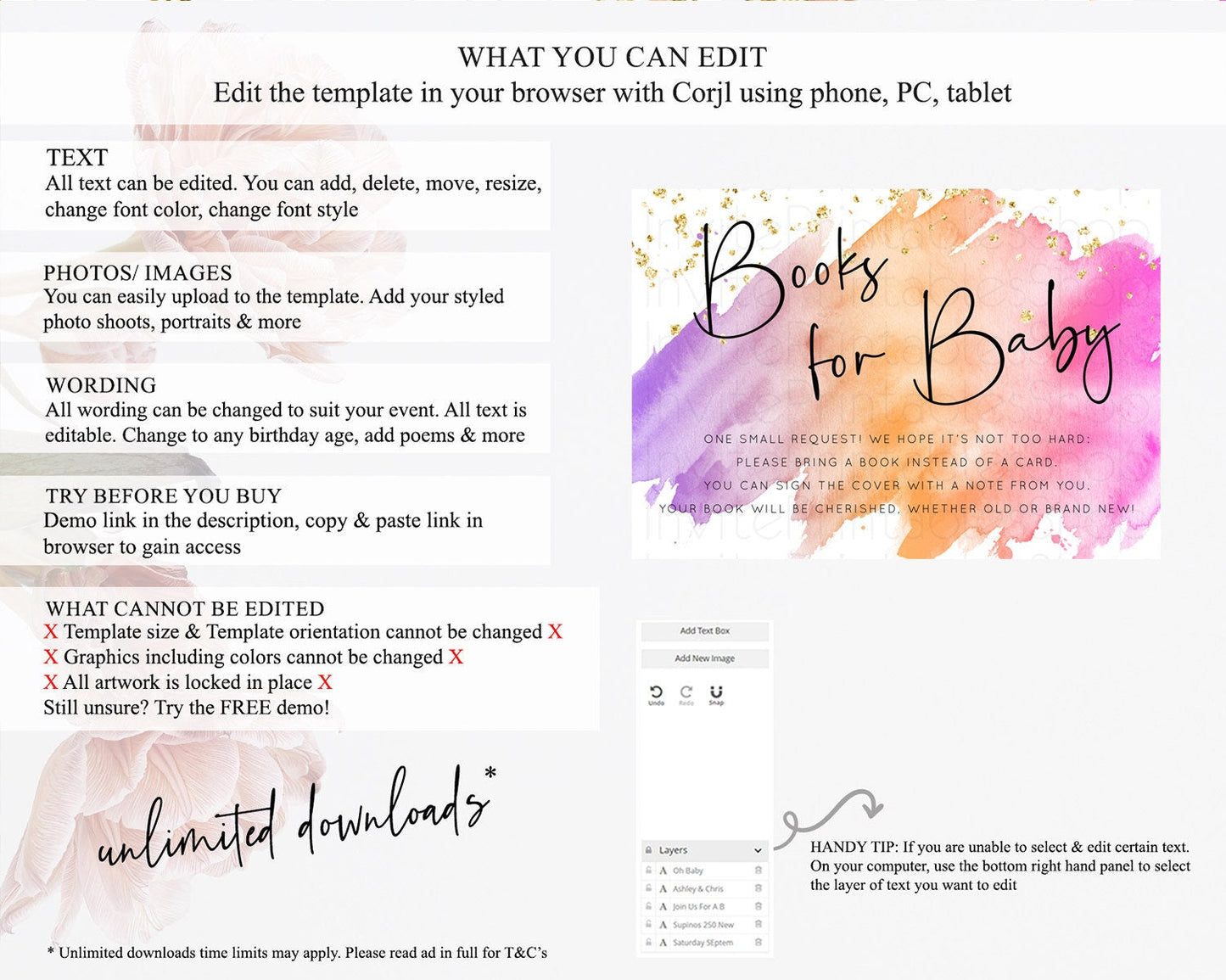Pastel Books For Baby Card Pastel Rainbow Book Insert Colorful Ombre Watercolor Book Card Confetti Glitter Baby Book Poem Request D10488
