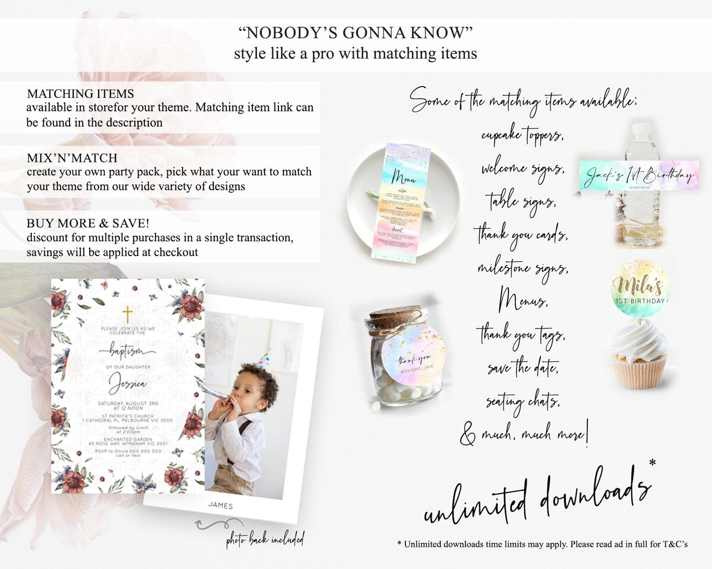Secret Garden Baptism Invitation Wildflower Baptism Birthday Invite Pastel Flowers Christening Invite Enchanted Garden Boho Floral D10503