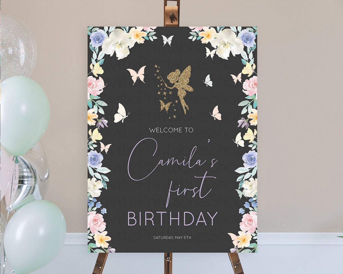 Fairy Welcome Sign Fairy Welcome Board Enchanted Garden Pastel Floral Butterfly Décor Secret Garden First Birthday Welcome Sign D10881