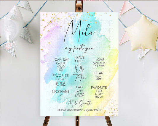 Editable Pastel First Birthday Milestone Board Pastel Rainbow Milestone Post