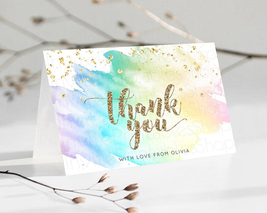 Pastel Thank You Rainbow Thank You Card Colorful Pastel Birthday Thank You Card Confetti Watercolor Pastel Teacher Thank You Cards D10259