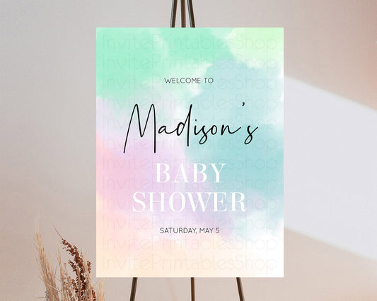 Editable Pastel Baby Shower Welcome Sign Pastel Rainbow Welcome Sign Colorfu