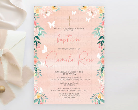 Editable Secret Garden Baptism Invitation Wildflower Baptism Birthday Invite