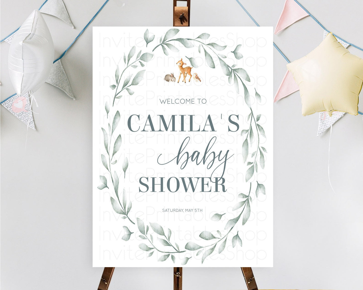 Fawn Baby Shower Welcome Sign Deer Welcome Board Floral Deer Welcome Poster Enchanted Forest Butterfly Pastel Floral Welcome Sign D10872