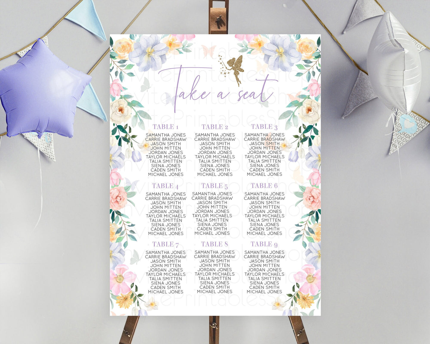 Fairy Seating Chart Pastel Fairy Seating Chart Fairy Tea Party Fairy Garden Seating Sign Enchanted Garden Floral Butterfly Décor D10474