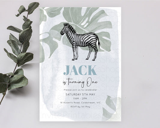 Editable Zebra Birthday Invitation Zebra Invite Jungle Safari invite Waterco