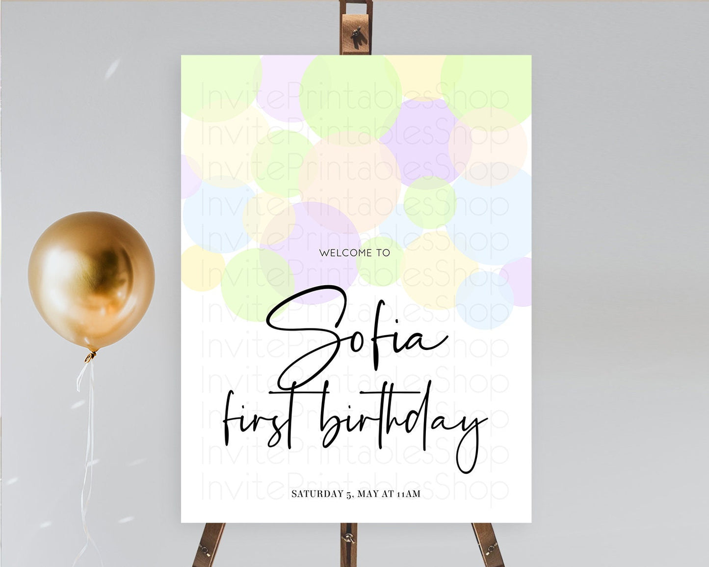 Rainbow Welcome Sign Pastel Welcome Board Pastel Rainbow Confetti Welcome Sign Colorful Bubbles Pastel First Birthday Welcome Sign D10228