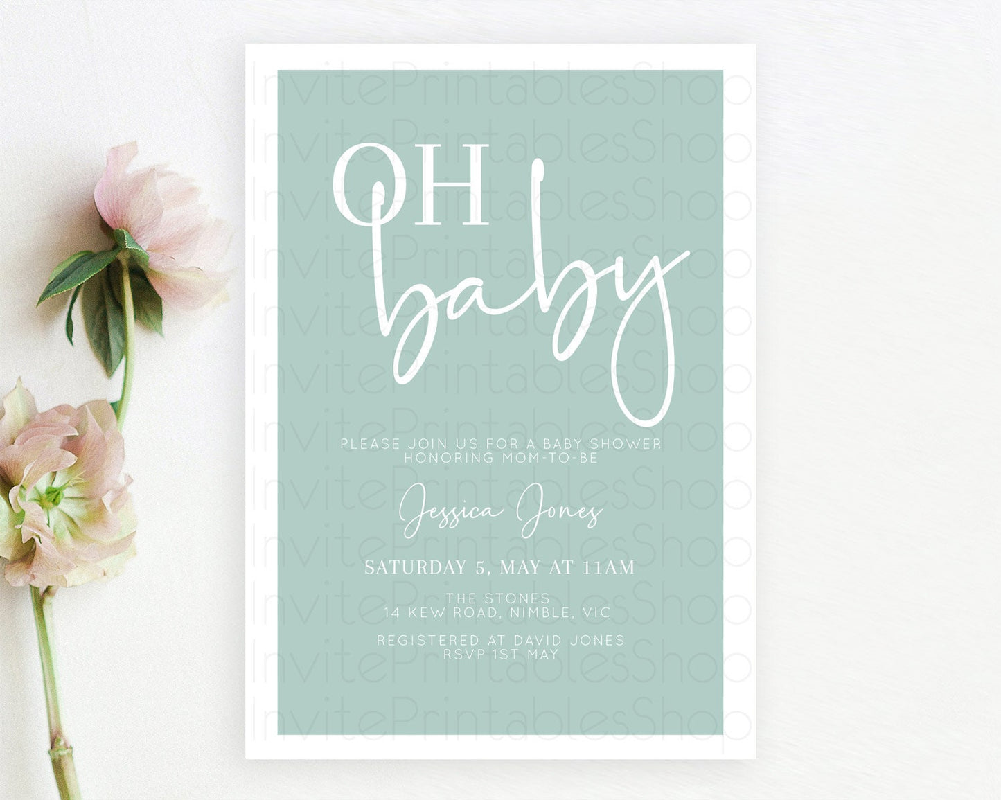Green Baby Shower Invitation Pastel Green Baby Shower Invitation Minimalist Baby Shower Invitation Plain Green Invites Modern Simple D10736