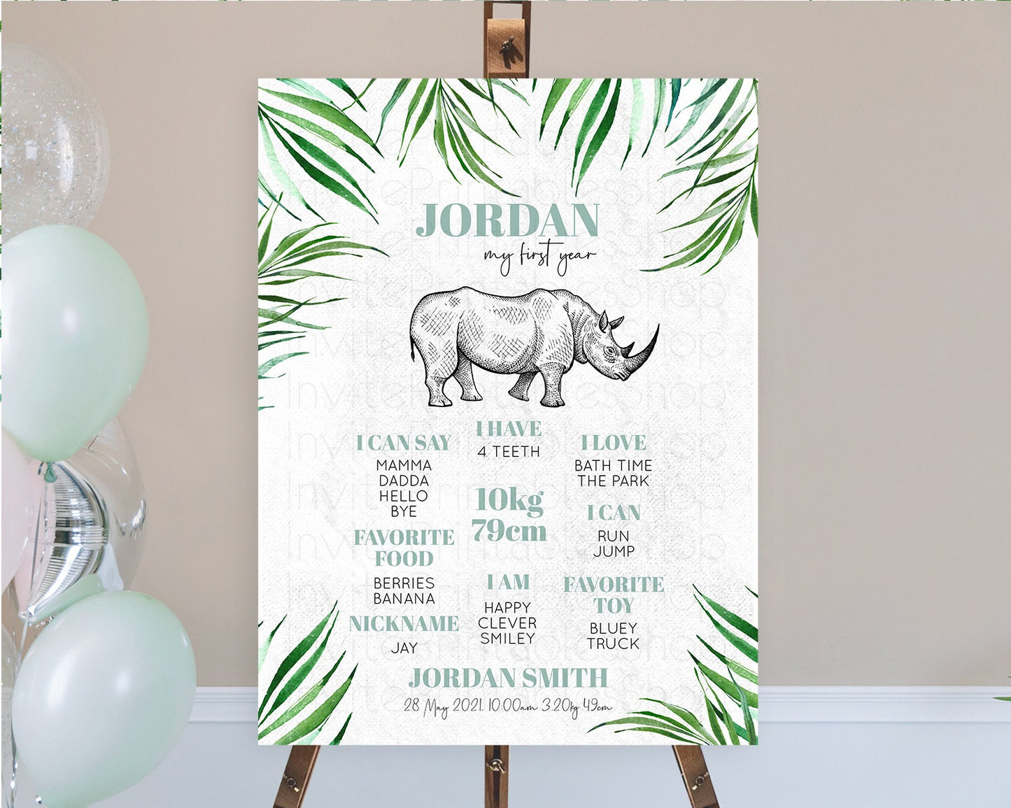 Rhino First Birthday Milestone Board Rhino Milestone Poster Rhino Decor Safari Adventure Rhino First Birthday Welcome Sign D10848