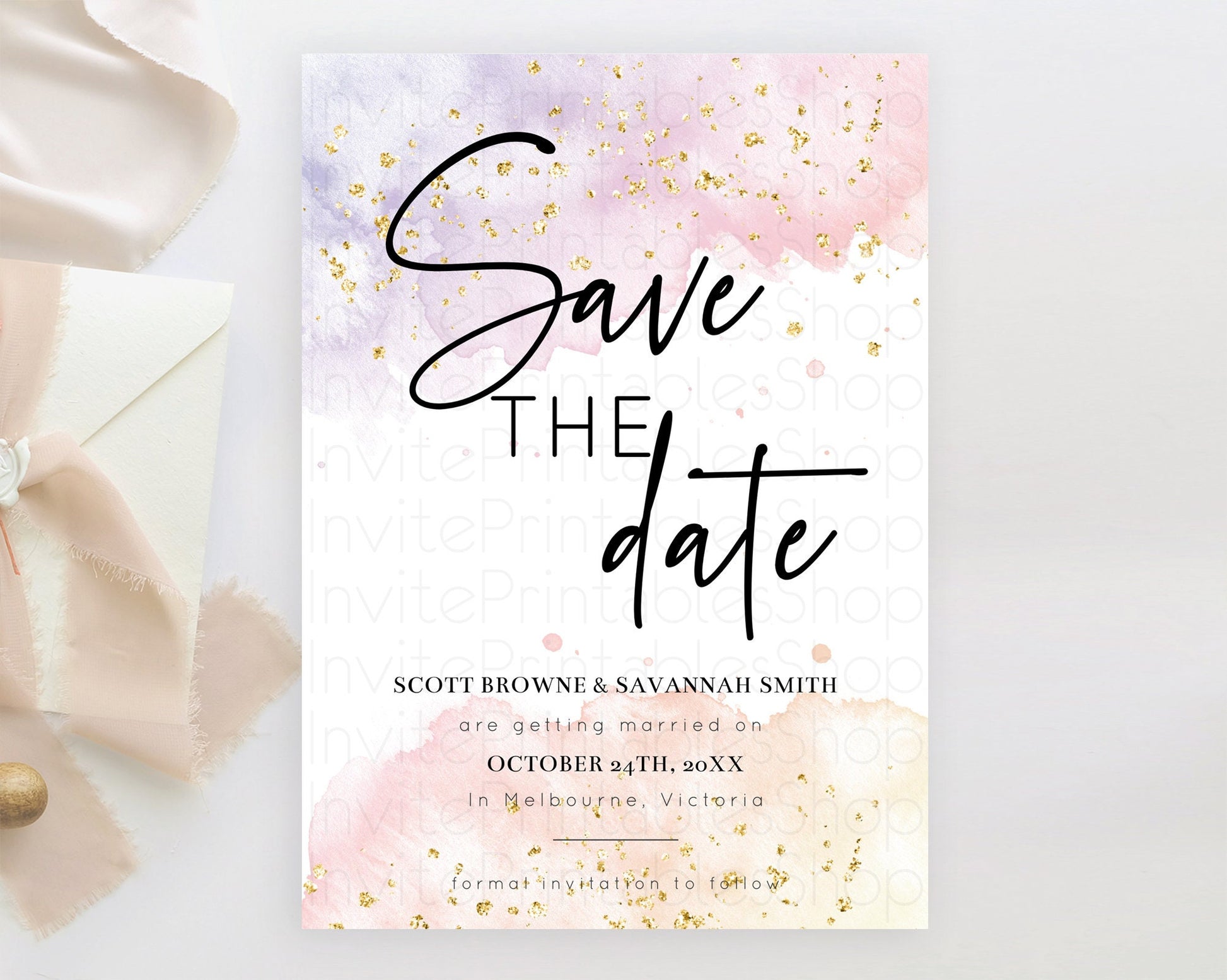 Editable Pastel Save The Date Template Pastel Ombre Rainbow Watercolor Color