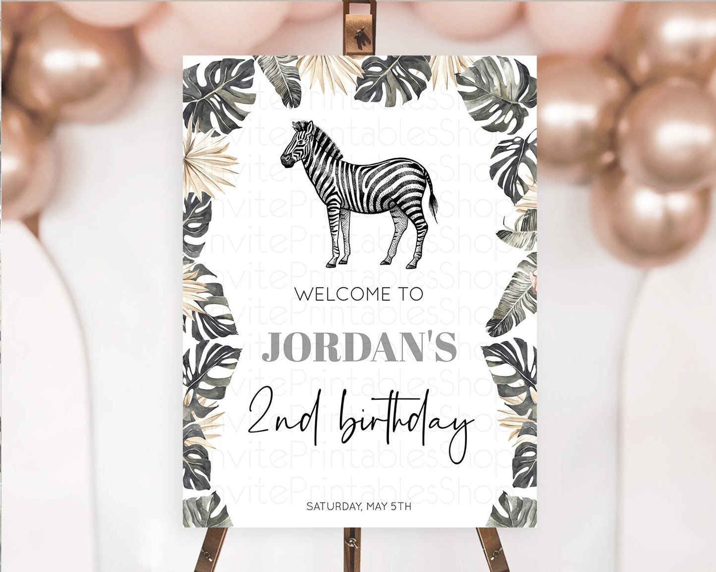 Zebra Welcome Sign Zebra Welcome Board Zebra Welcome Poster Safari Décor Dried Palm Fern Zoo Party Zebra First Birthday Welcome Sign D10824