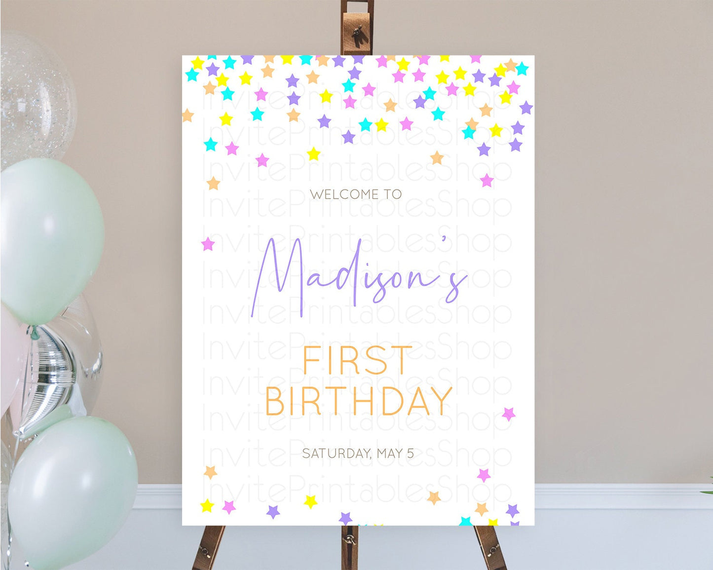 Star Welcome Board Pastel Stars Welcome Sign Shooting Star Rainbow Colorful Confetti Twinkle Little Star First Birthday Welcome Sign D10397