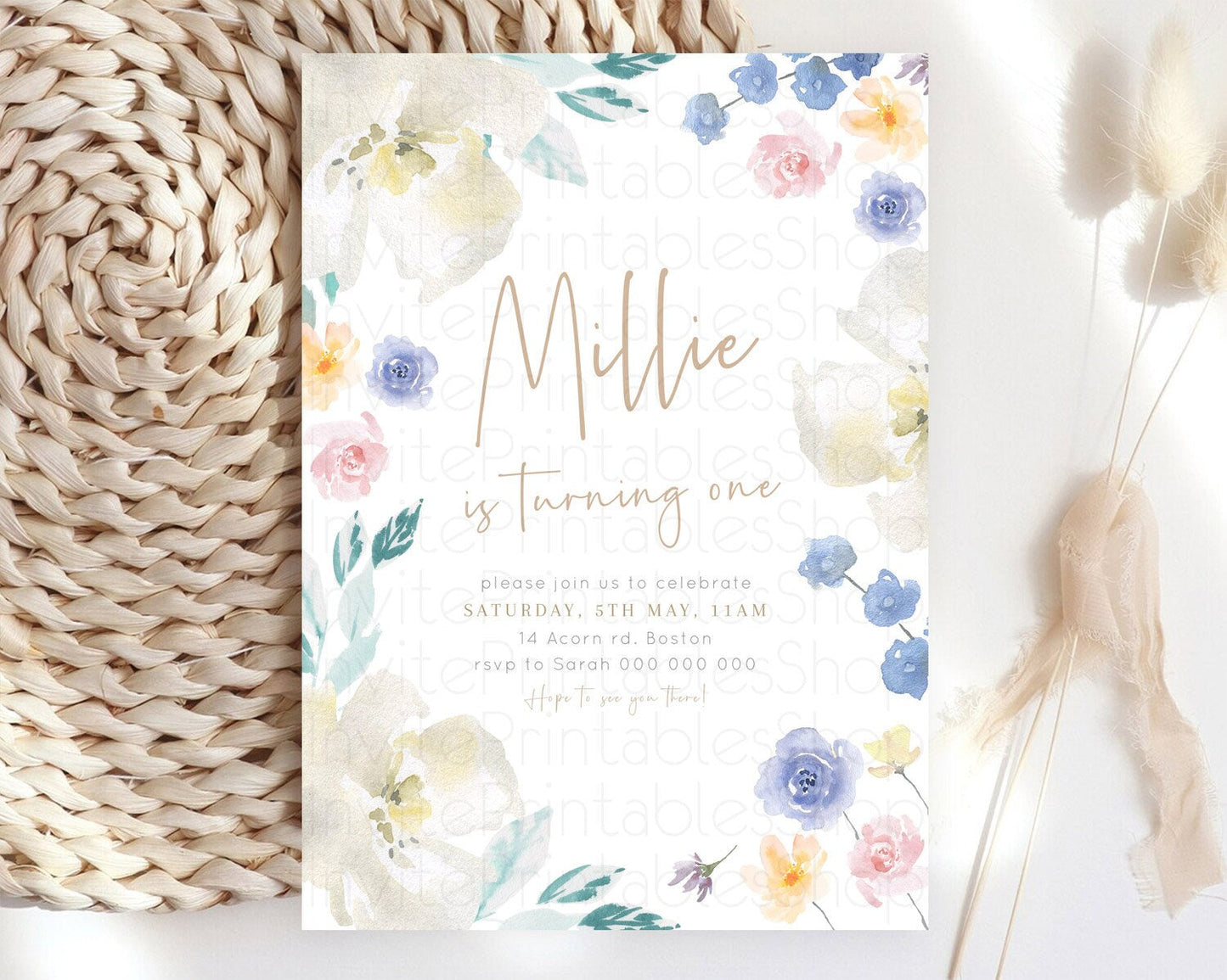 Secret Garden Invitation Wildflower Birthday Invitation Pastel Flowers Invite Enchanted Garden Boho Floral 3rd 2nd First Birthday D23367
