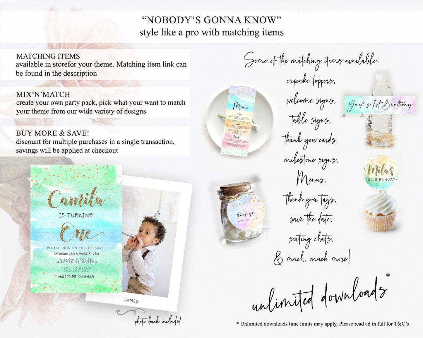 Green Birthday Invitation green Watercolor Invitation Pastel green Watercolor Invitation green Splash Gold Invitation First Birthday D23276