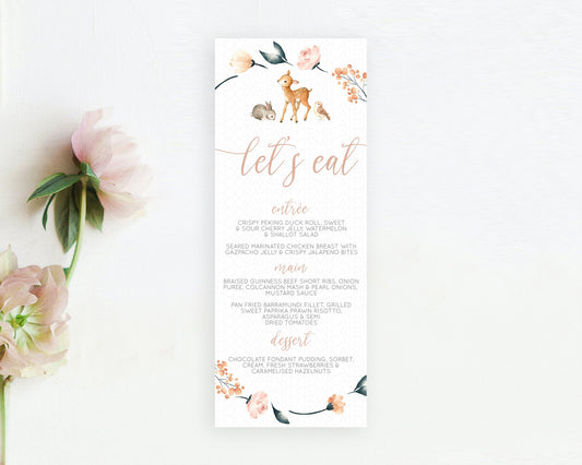 Editable Fawn Menu Deer Menu Template Pastel Floral Deer Table Decor Enchant
