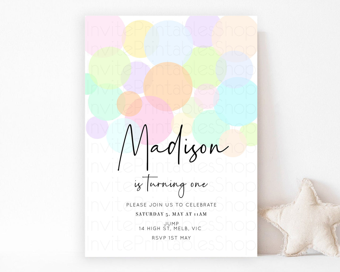 Bubbles Birthday Invitation Rainbow Confetti Invite Pastel Sprinkles Invite Pastel Colorful Art Fun Simple Birthday Invite 1st 2nd 3rd 208