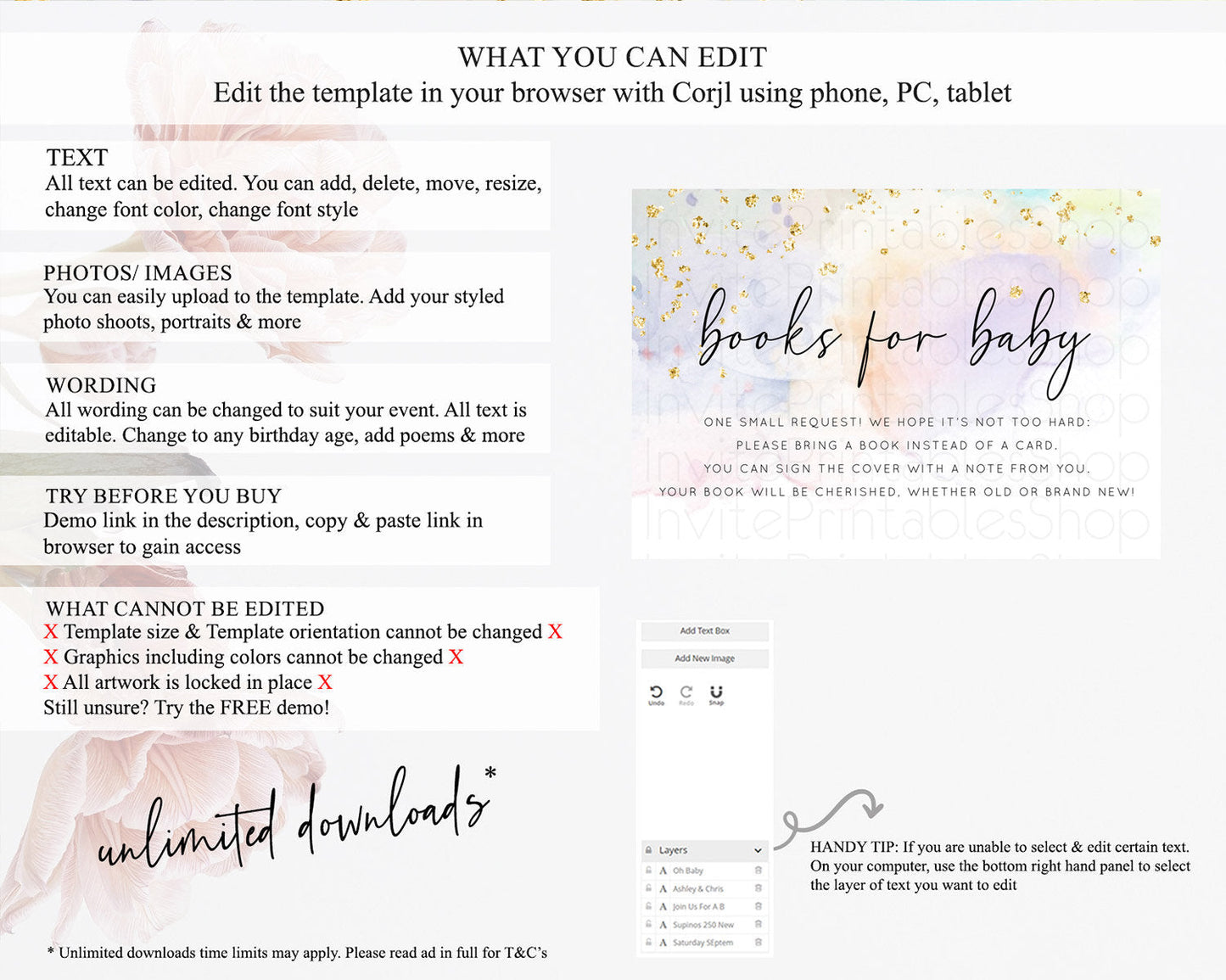 Pastel Books For Baby Card Pastel Rainbow Book Insert Colorful Ombre Watercolor Book Card Confetti Glitter Baby Book Poem Request D10769