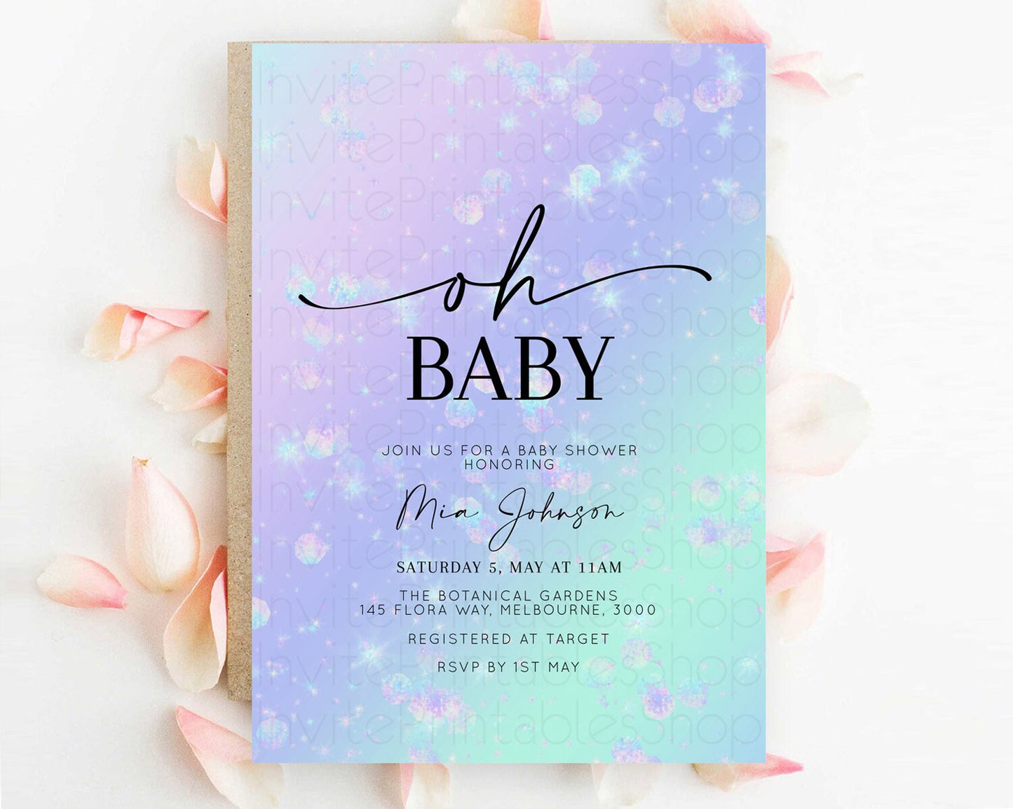 Rainbow Baby Shower Invitation Pastel Rainbow Baby Invitation Pastel Watercolor Invitation Colorful Ombre Sprinkle Shower D10663