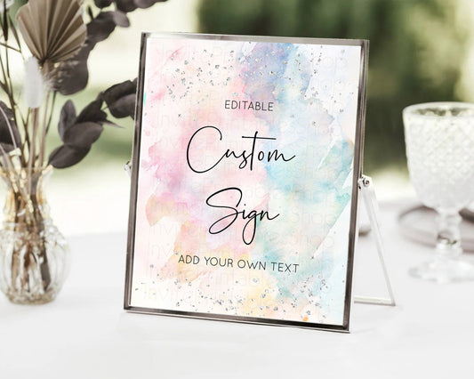 Editable Pastel Colors Silver Table Sign Decor Rainbow Colorful Ombre Colorf