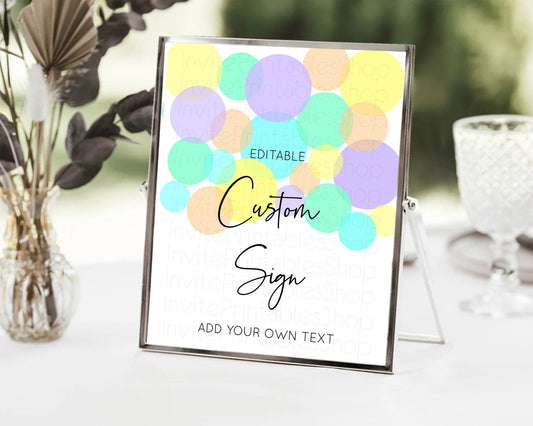 Editable Pastel Confetti Sign Colorful Sprinkles Table Sign Decor Rainbow Pa