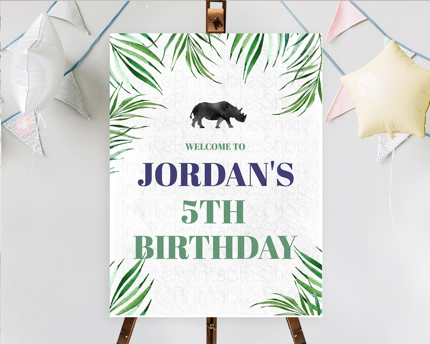 Rhino Welcome Sign Rhino Welcome Board Rhino Welcome Poster Dried Palm Fern Safari Party Decor Rhino First Birthday Welcome Sign D10843