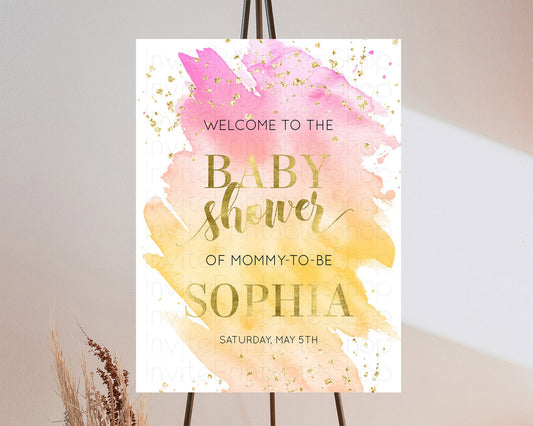 Editable Pastel Baby Shower Welcome Sign Pastel Rainbow Welcome Sign Colorfu