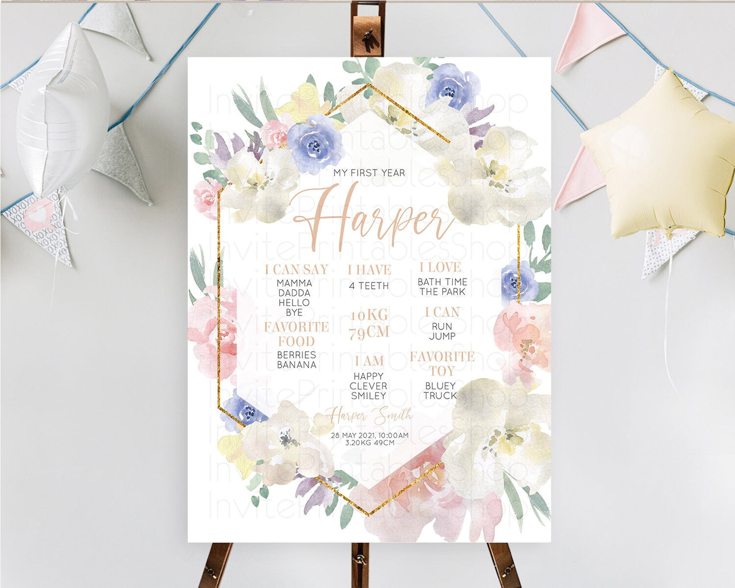 Secret Garden Milestone Board Wildflower First Birthday Milestone Poster Pastel Flowers Milestone Boho Wildflower 1st Birthday Sign D10254