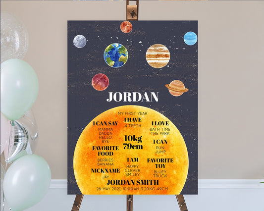 Editable Space First Birthday Milestone Poster Space Milestone Board First T