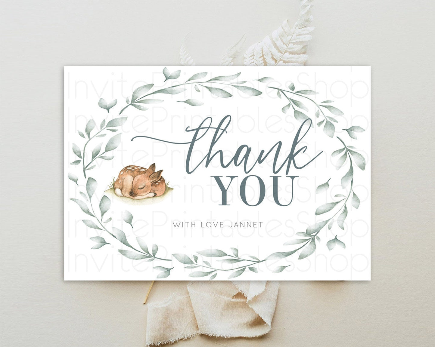 Fawn Thank You Deer Thank You Card Pastel Floral Deer Birthday Thank You Card Enchanted Forest Butterfly Deer Teacher Thank You Card D10935