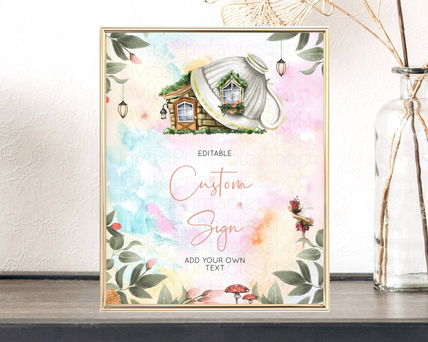 Fairy Sign Enchanted Garden Table Sign Decor Pastel Floral Butterfly Party Secret Garden Birthday Baptism Baby Shower Bridal Shower D10555