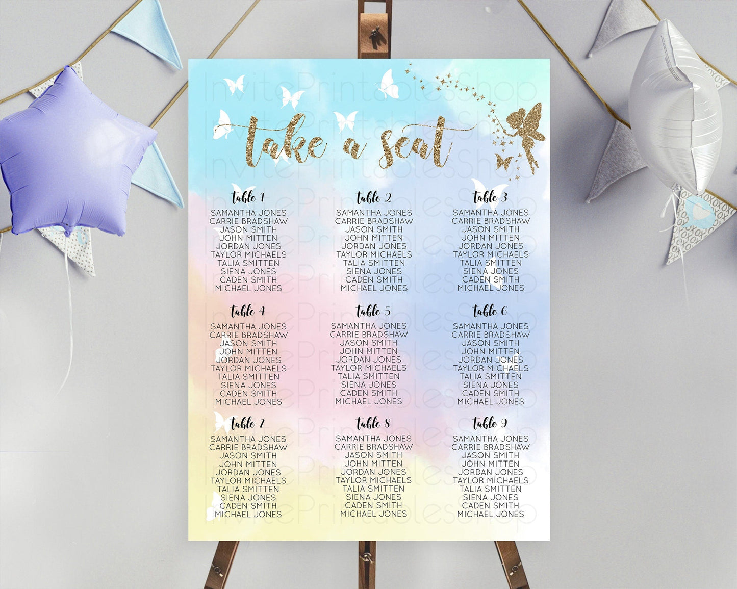 Fairy Seating Chart Pastel Fairy Seating Chart Fairy Tea Party Fairy Garden Seating Sign Enchanted Garden Floral Butterfly Decor D10894
