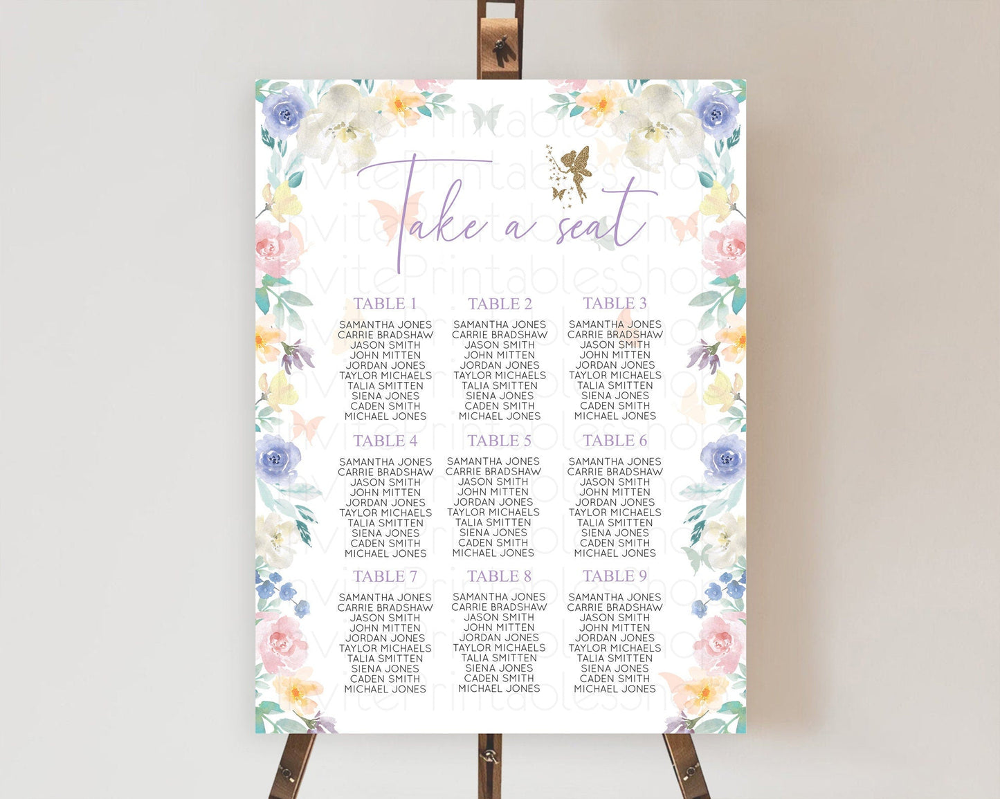Fairy Seating Chart Pastel Fairy Seating Chart Fairy Tea Party Fairy Garden Seating Sign Enchanted Garden Floral Butterfly Decor D10761
