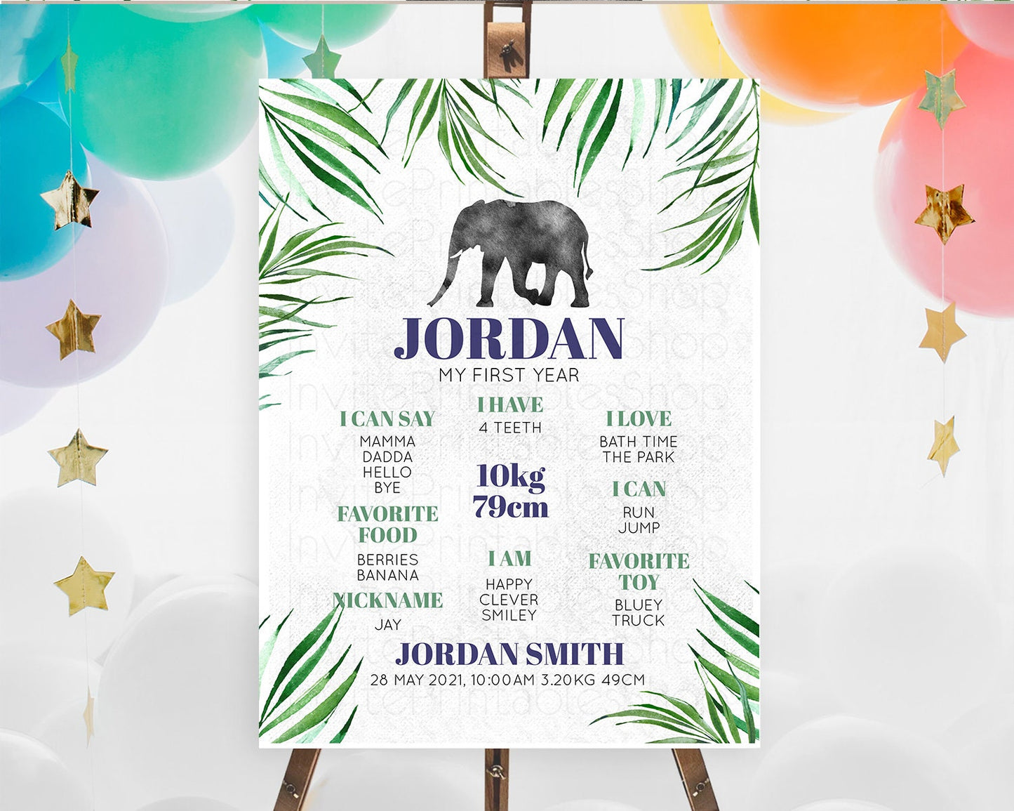 Elephant First Birthday Milestone Board Elephant Milestone Poster One Wild Year Safari Adventure Elephant Zoo Birthday Welcome Sign D10842