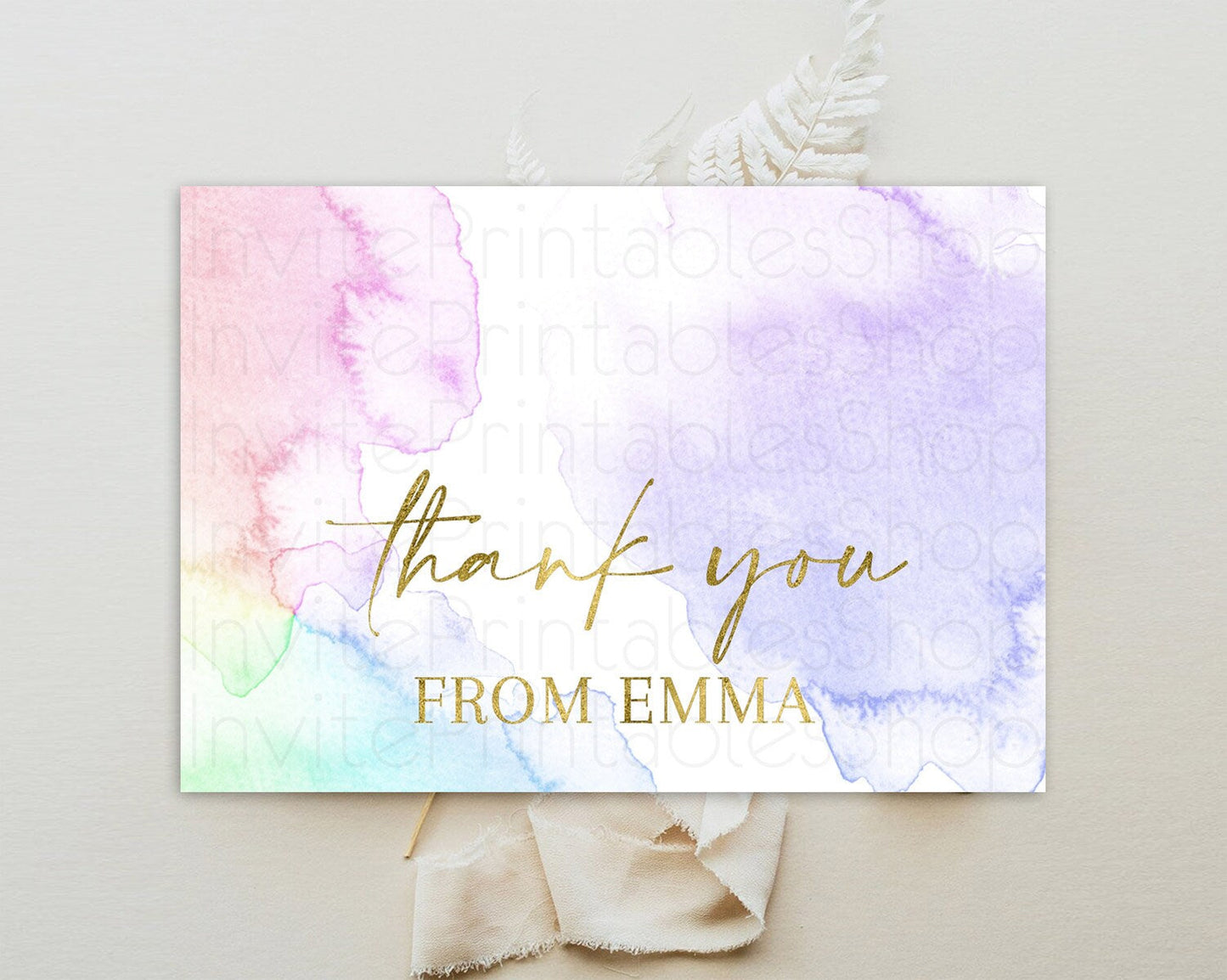 Pastel Thank You Rainbow Thank You Card Colorful Pastel Birthday Thank You Card Confetti Watercolor Pastel Teacher Thank You Cards D10215