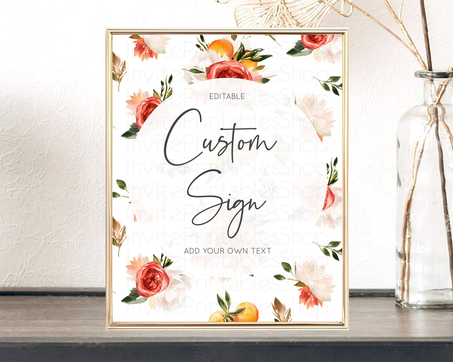 Citrus Sign Template Lemon Orange Party Sign Template Citrus Floral Garden Theme Birthday Baptism Baby Shower Wedding Bridal Shower D10540