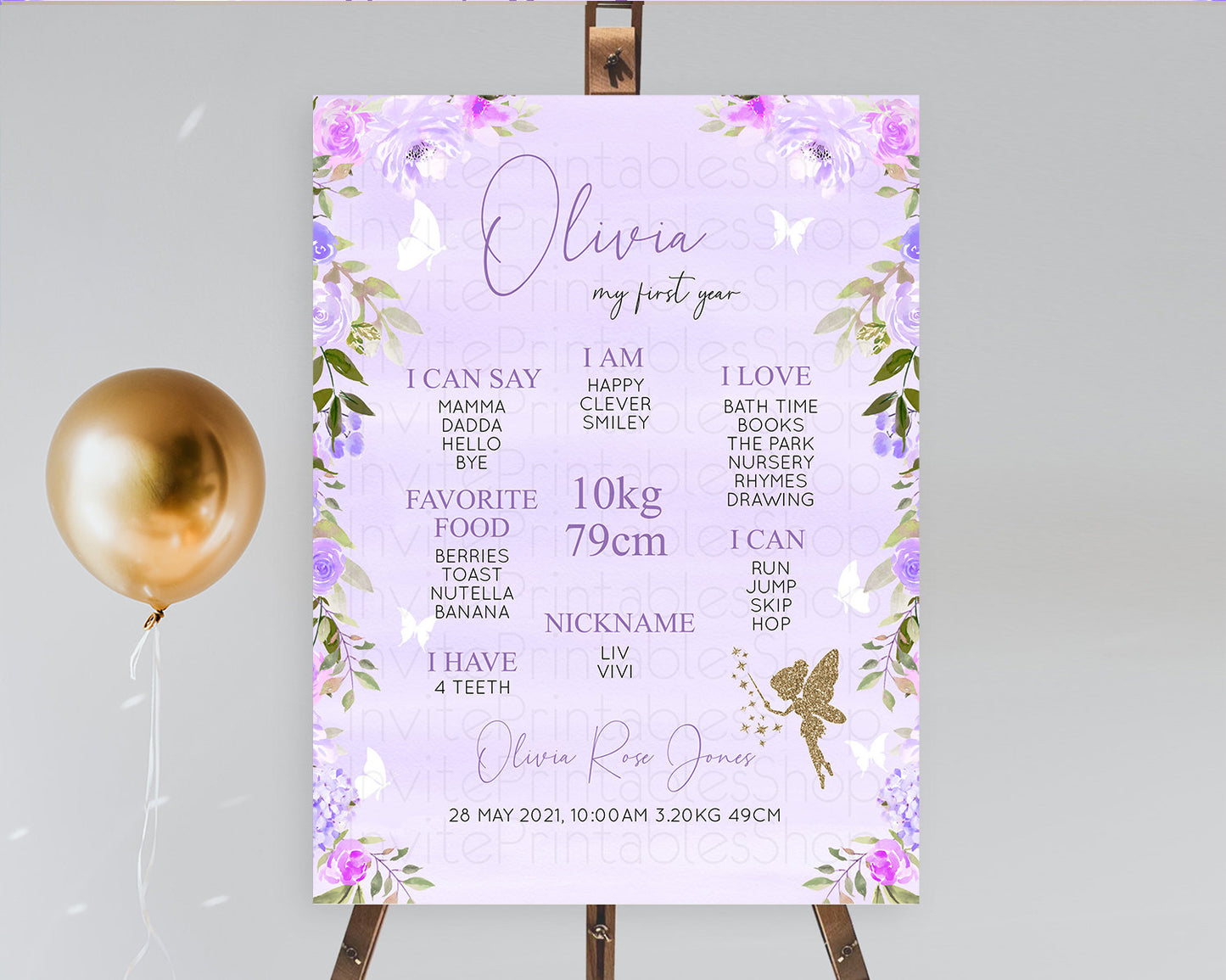 Fairy First Birthday Milestone Poster Fairy Secret Garden Milestone Board Enchanted Garden Pastel Floral Butterfly 1st Birthday Sign D10910