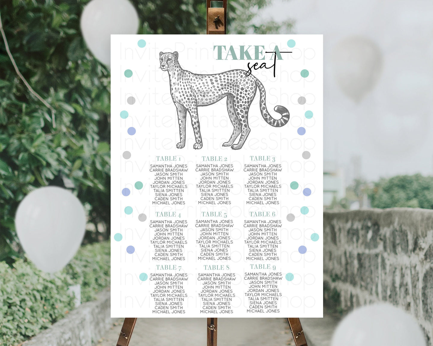 Editable Cheetah Seating Chart Cheetah Seating Sign Cheetah Safari Seating S