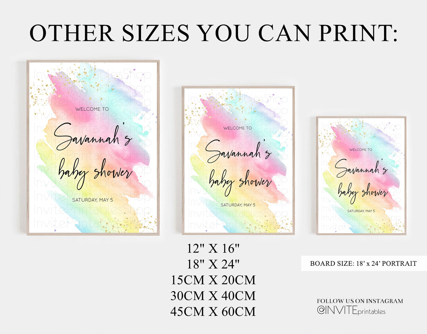 Pastel Baby Shower Welcome Board Pastel Rainbow Colorful Welcome Sign Ombre Watercolor Splash Welcome Board Glitter Sprinkles Welcome