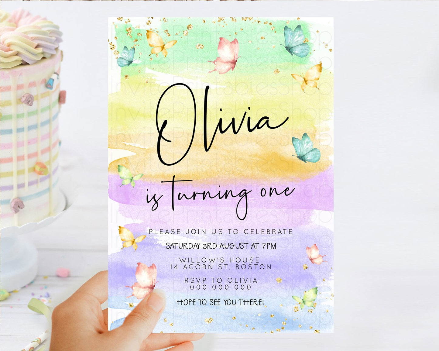 Pastel Butterfly Birthday Invitation Butterfly Birthday Invitation Whimsical Butterfly Enchanted Garden 1st 2nd Birthday Invitation D23181