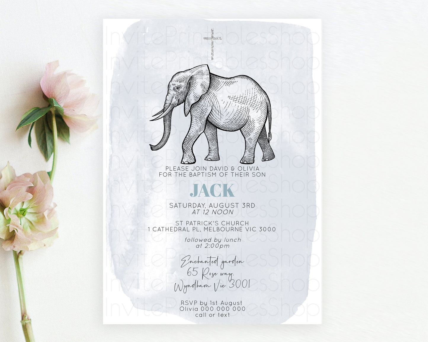 Elephant Baptism Invitation Elephant Baptism 1st Birthday Invitation Safari Christening Invitation TWO Wild ONE Jungle Adventure Zoo D10811