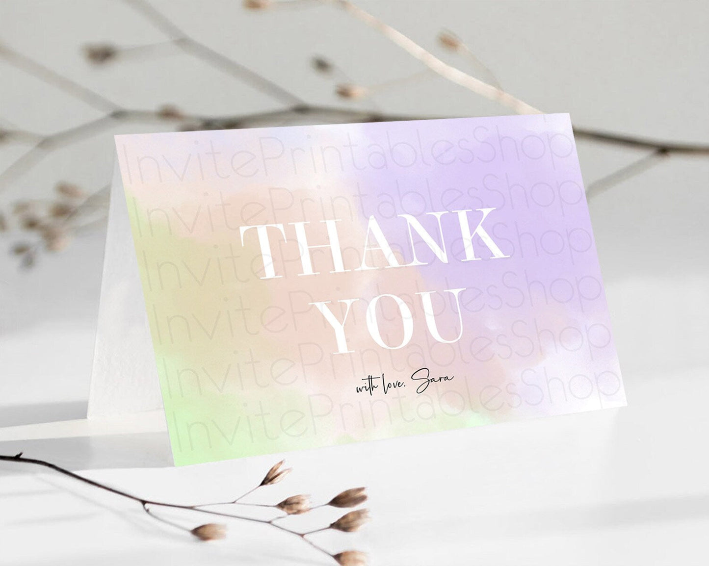 Pastel Thank You Rainbow Thank You Card Colorful Pastel Birthday Thank You Card Confetti Watercolor Pastel Teacher Thank You Cards D10371
