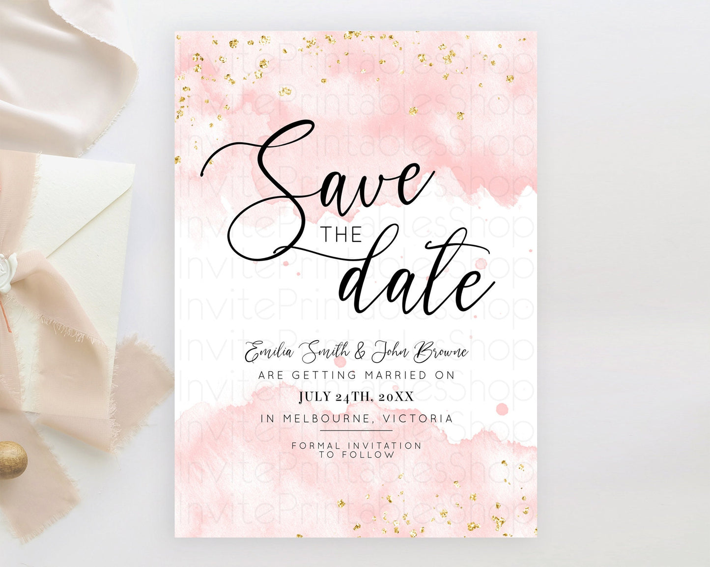 Pink Watercolor Save The Date Template Ombre Pink Watercolor Splash Party 1st Birthday Baby Shower Wedding Baptism Bridal Shower D10328