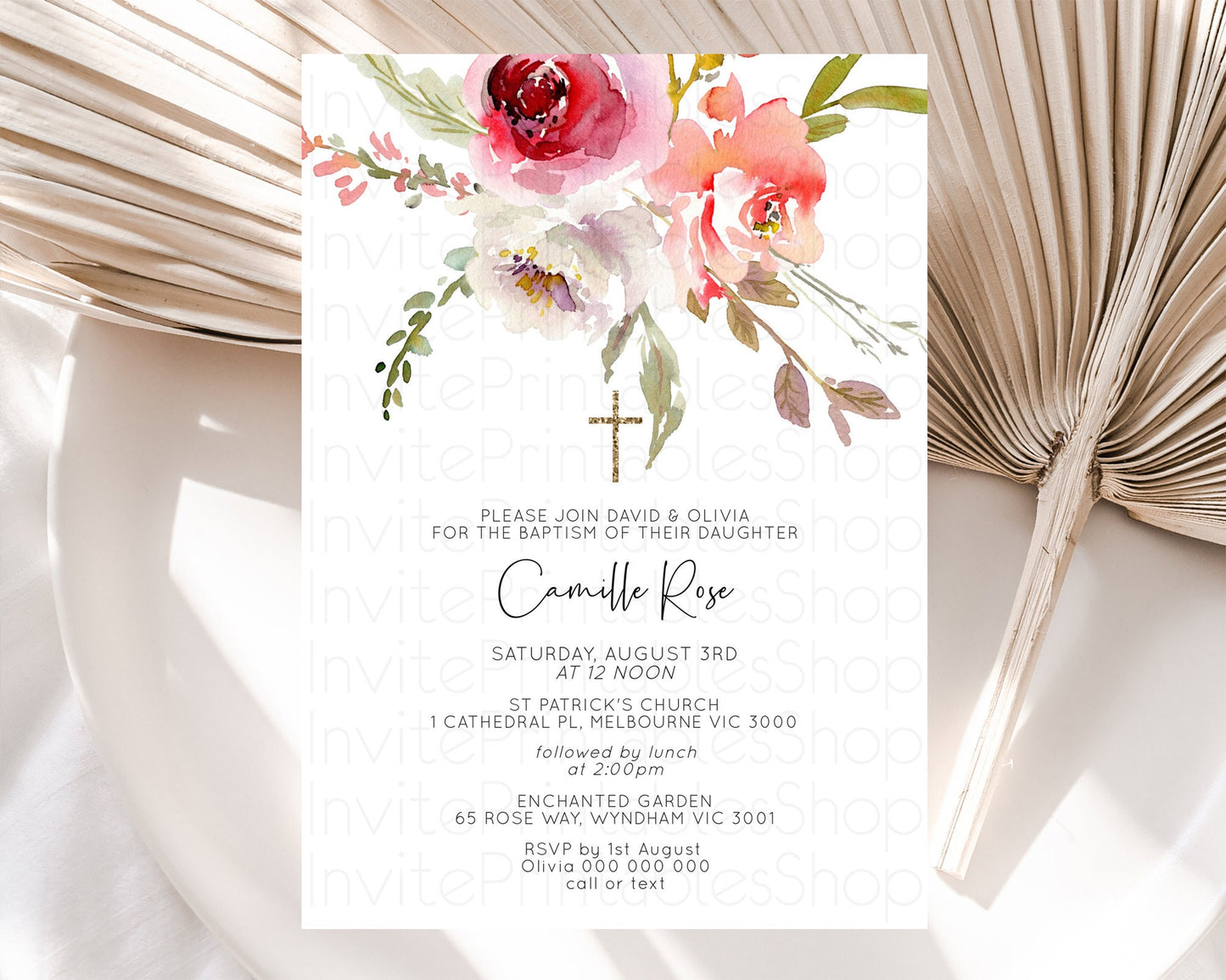 Secret Garden Baptism Invitation Wildflower Baptism Birthday Invite Pastel Flowers Christening Invite Enchanted Garden Boho Floral  D10243