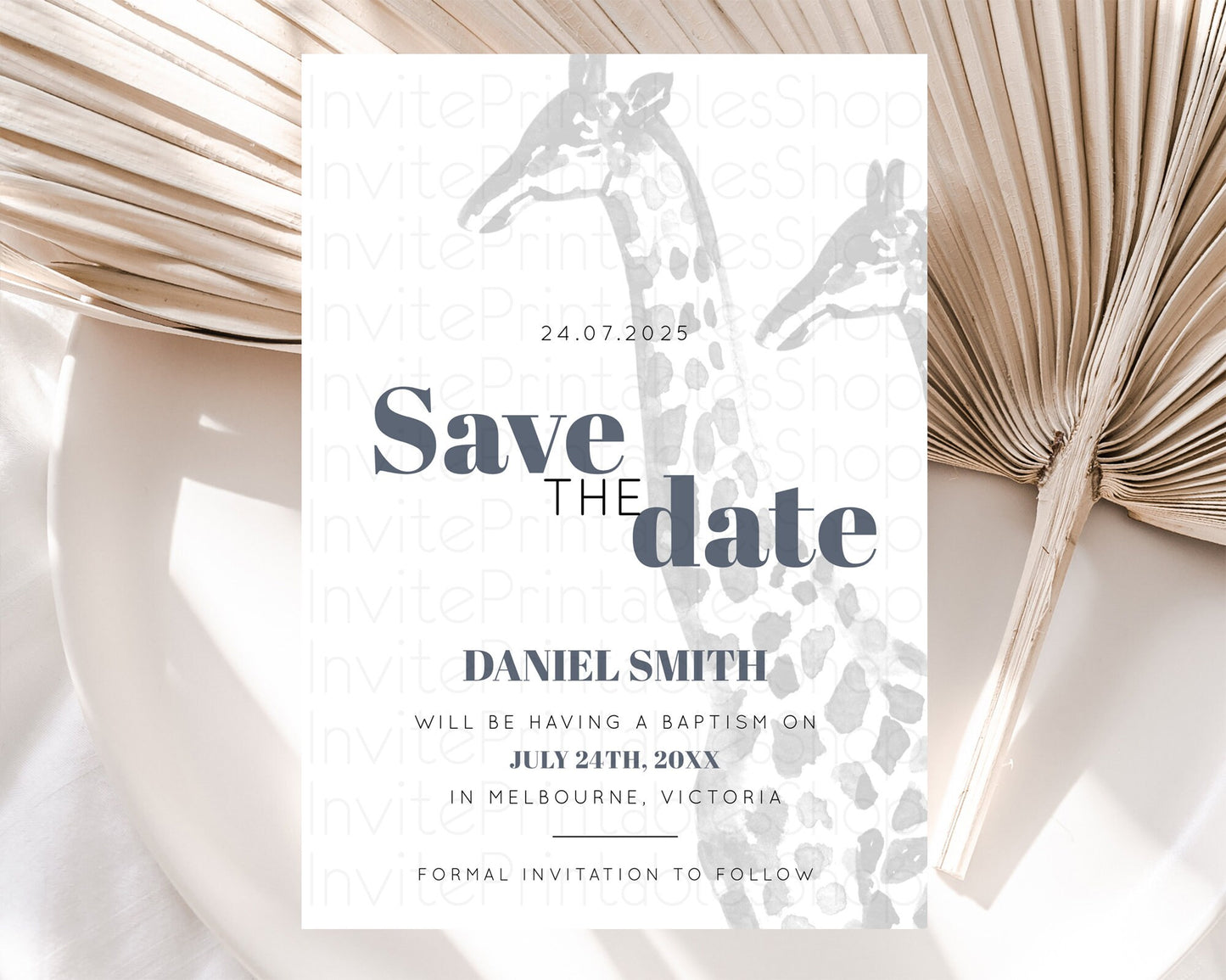 Giraffe Save The Date Template Giraffe Party Save The Date Safari Adventure Giraffe Minimal Theme 1st Birthday Baptism Baby Shower D10306