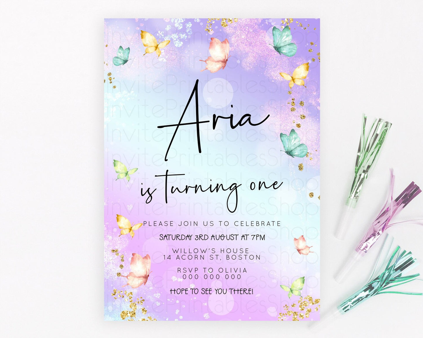 Editable Pastel Butterfly Birthday Invitation Butterfly Birthday Invitation