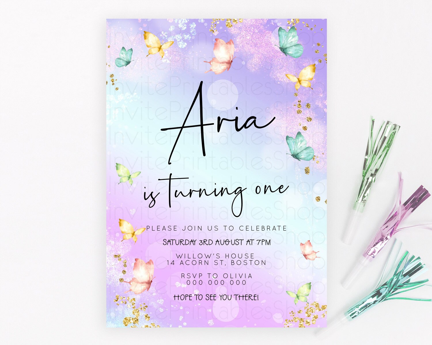 Editable Pastel Butterfly Birthday Invitation Butterfly Birthday Invitation